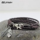 Vintage Leaf Feather Leather Multilayer Bracelet Men Fashion Braided H