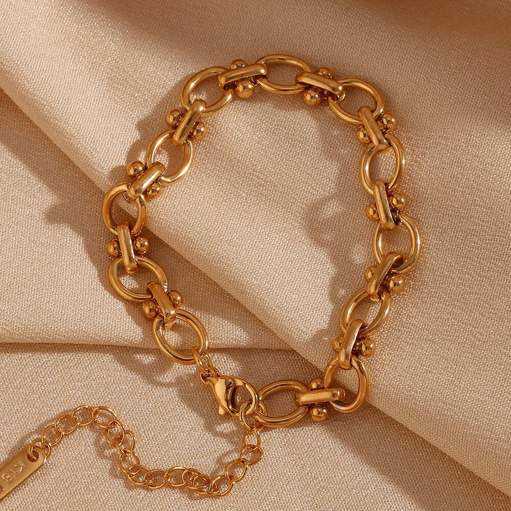 Oval Flower Handmade Chain Bracelet E B belle Official Store 18K Gold