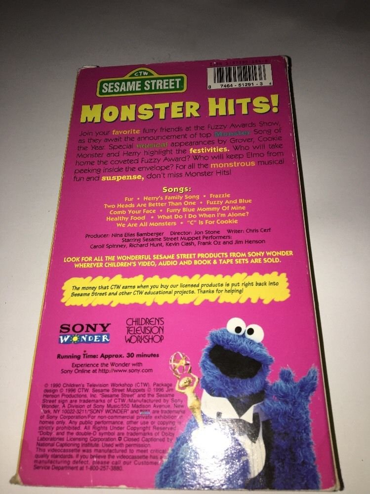 Sesame Street - Monster Hits (VHS, 1996) No Poster-Like New-RARE