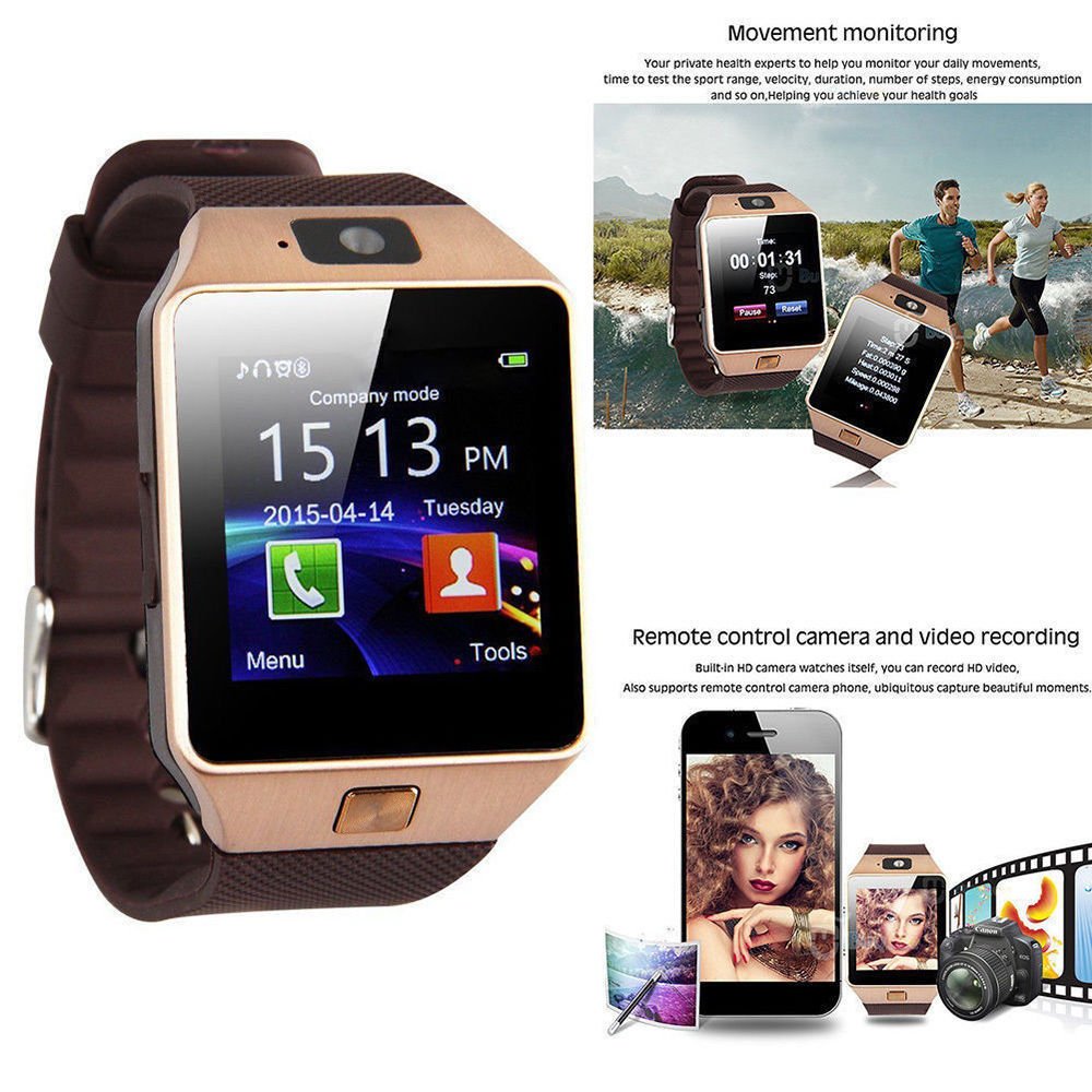 Bluetooth Smart Watch SmartWatch with Camera for Iphone and Android Smartphones(Golden)