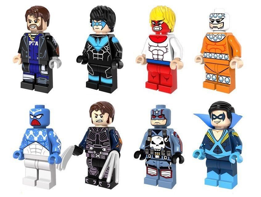 8 Set Wolverine Nightwing Punisher Captain Spider-man Figures Blocks Bricks Toys
