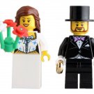 2 PCS Set Bride & Groom Figures Flower Golden Ring Wedding Blocks Bricks Toy Hot