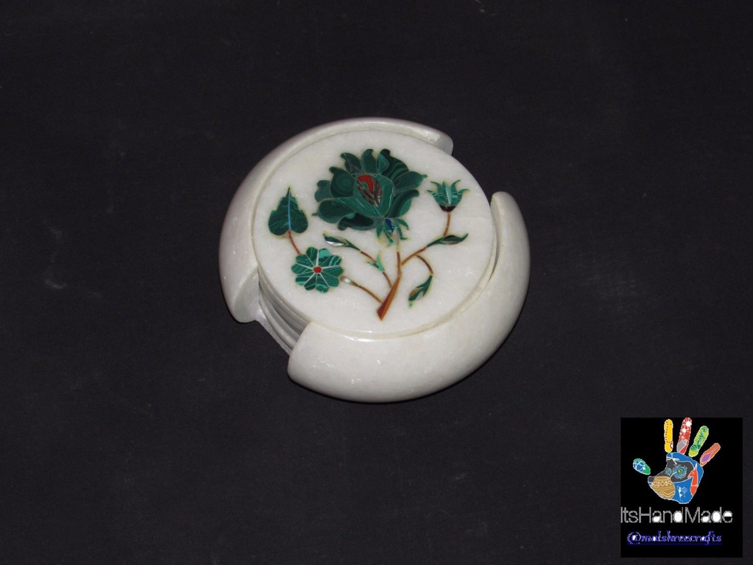White Marble Tea Coaster Set Multi Stone Inlay Art Best Home Gifts Decor