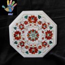 12"  Side End Table Top Pietra Dura Inlay Handmade Art For Home Decor & Gift.