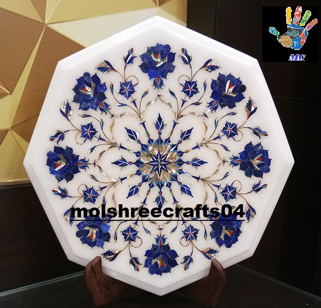 12" Side End Table Top Pietra Dura Inlay Handmade Art For Home Decor & Gift.