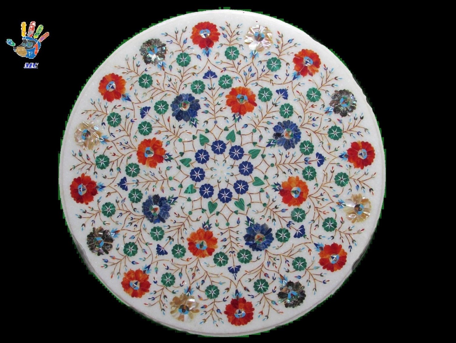 23" Marble Table Top Lapis Inlay Pietra Dura Work For Home Decor
