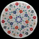 23" Marble Table Top Lapis Inlay Pietra Dura Work For Home Decor
