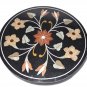 12" Black Marble Round Coffee Table Top Inlay Semi Precious Stone Home Decor