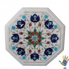 12" White Marble Coffee Table Top Lapis Stone Floral Art Inlay Work Decor.