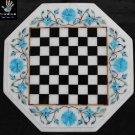 12" White Marble Chess Coffee Table Top Marquetry Inlay Art.