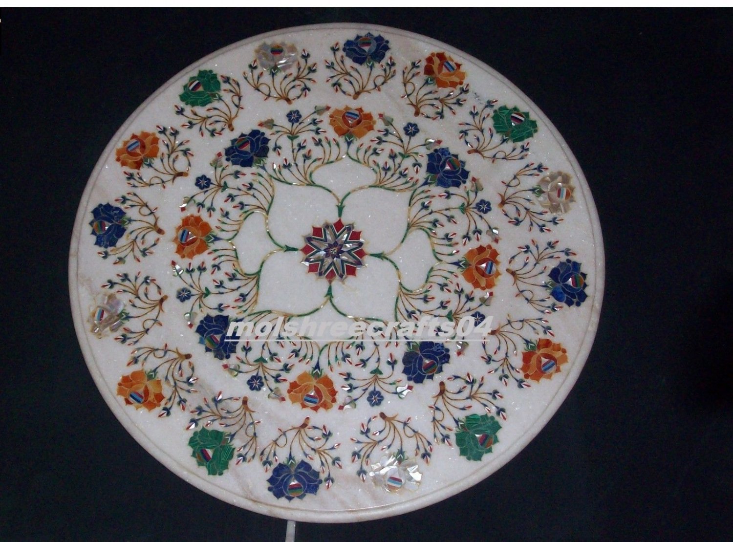 23" Marble Table Top Inlay Semi Precious Stone Work For Home Decor
