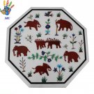 18" Marble Table Top Inlay Elephant Design Art Home Decor And Gift.