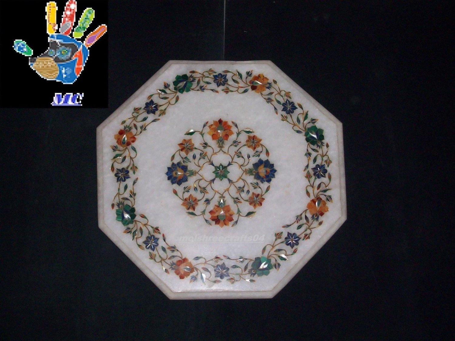 15" White Marble Inlay Table Top Handmade Home Decor & Garden