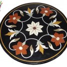 24" Black Marble Round Coffee Table Top Inlay Work