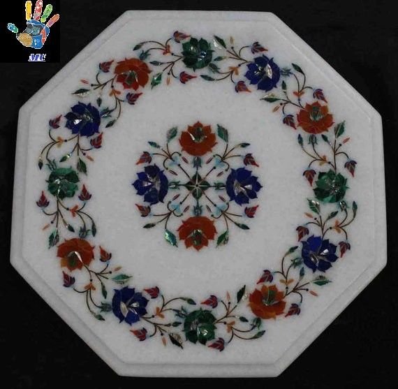 12" Marble Side Corner Table Top Pietra Dura For Home Decor & Garden