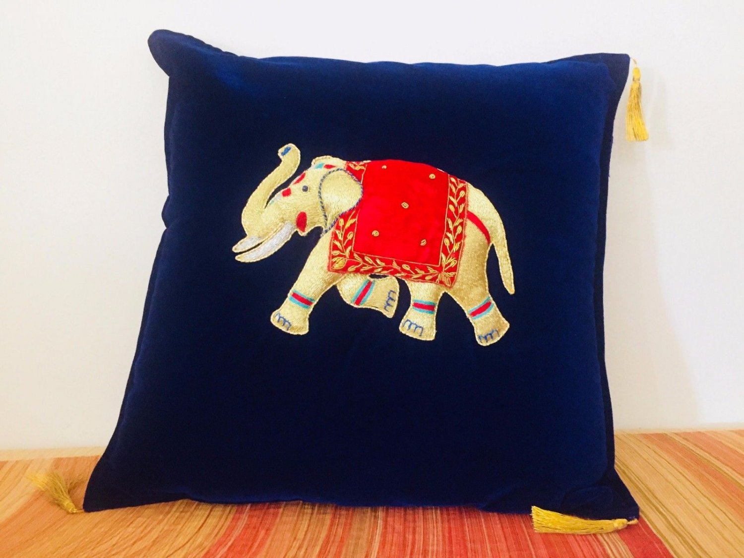 Indian Handmade Zari Elephant Design Cushion Covers Ethnic Home Decor Art