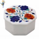Marble Marquetry Inlay Octagon Jewelry Box Pietra Dura Handmade Gift.