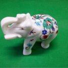4'' White Marble Inlay Elephant Handmade Home Decor & Christmas Gift.