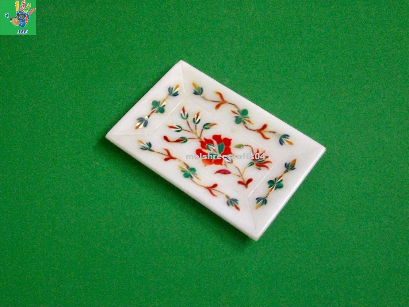 Marble White Inlay Tray Plate Marquetry Stone Handmade Home Decor Gifts.