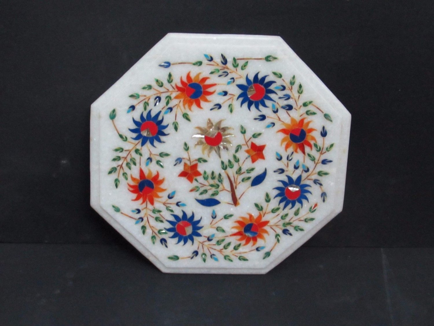 12" Side Table Top Marble Inlay Pietra Dura Art For Home Decor And Garden.