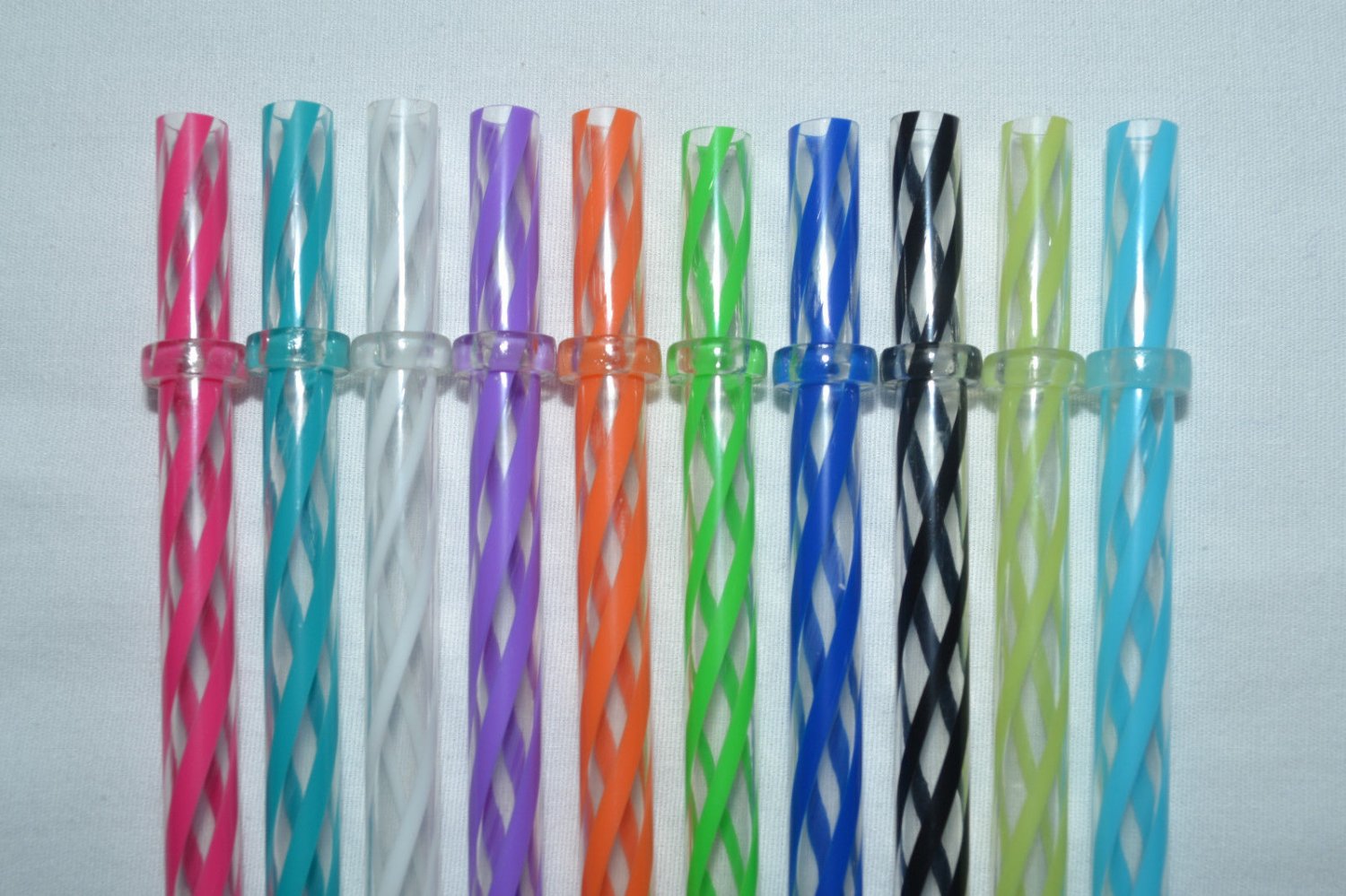 Clear Swirl With Colored Stripes Acrylic Straws Reusable 9” Rings Bpa