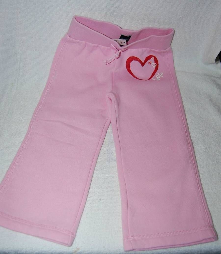 Baby Gap Girls Pink Sweat Pants with Red Glitter Heart 2T NWT
