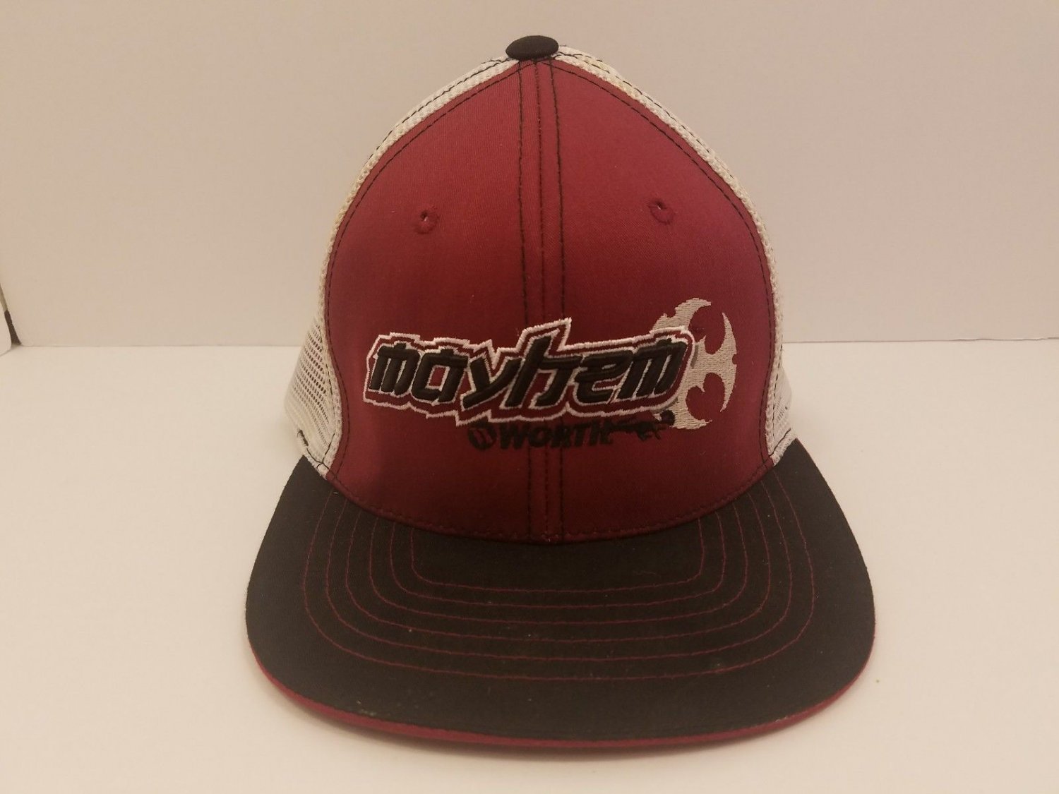 Worth Mayhem Snapback Hat. White Mesh with Worth Mayhem Slow Pitch Logo. See pix