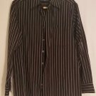 Men's, Beverly Hills Polo Club Brown Stripped Long Sleeve Dress Shirt. Size Med.