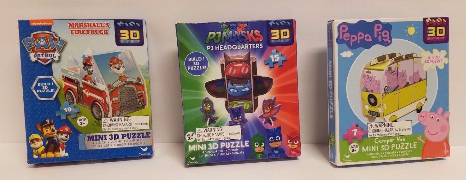 3pk EXCLUSIVE! New, 3D MINI Puzzles. Peppa Pig, Paw Patrol, PJ Masks. XMAS GIFT!