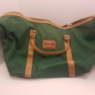 AMAX Leather and Canvas Tote Bag. Green & Genuine Leather. High Quality. YKK Zip