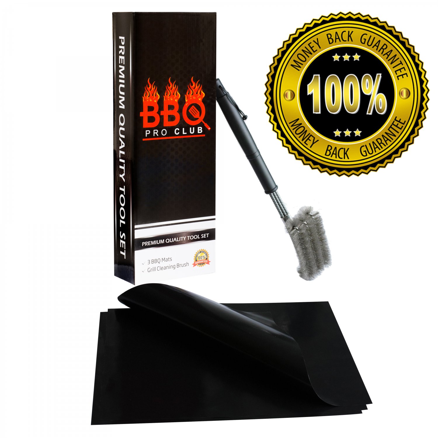 No-Mess Grilling Mats, Heavy-Duty Stainless Steel Easy-Clean Brush Set