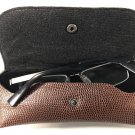 Hybrid Hard/Soft Eyeglasses Case, Faux Leather Button Clasp