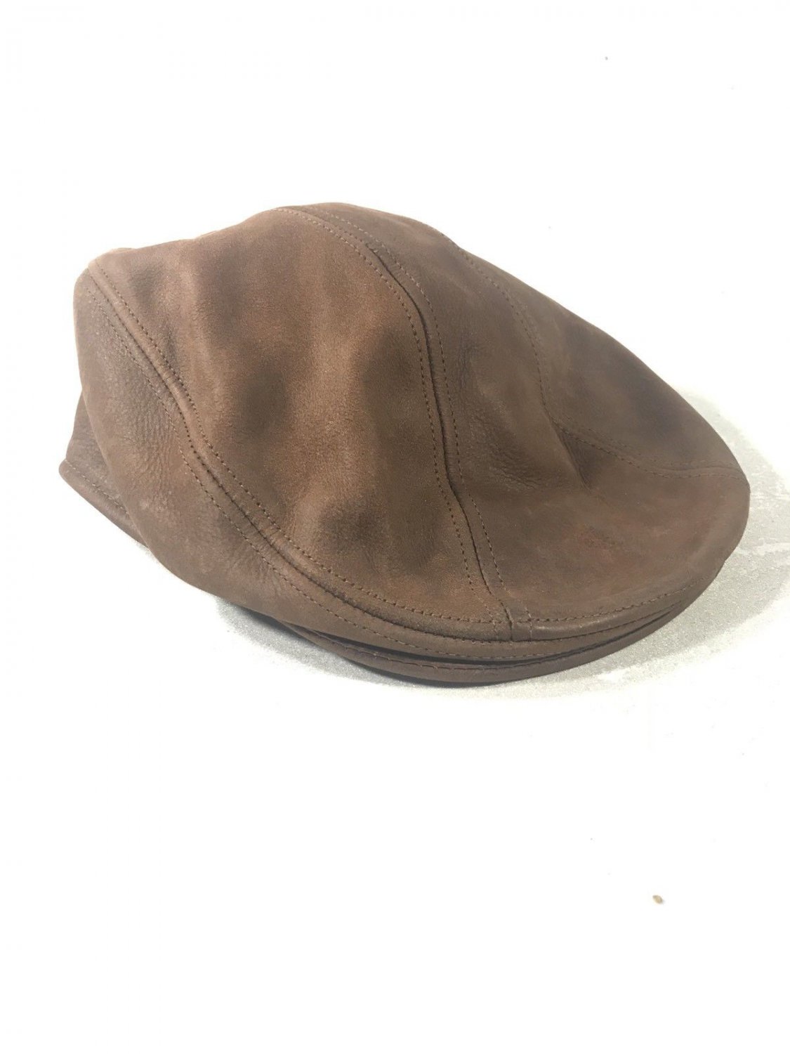 Vtg United Hatters brown Genuine Suede Leather Newsboy Cabbie Cap L/XL