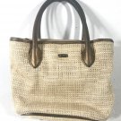 Vintage Liz Claiborne Off-white Basket Weave Brown Trim Purse