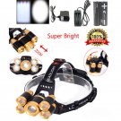 50000Lm CREE 5 XML T6 LED Headlamp Head Light Torch Lamp 2x 9900mAh18650 Battery