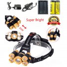 50000Lumens XM-L 5-T6 LED Rechargeable HeadLamp HeadLight 18650 9900mAh Battery