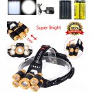Rechargeable LED Headlamp 50000Lumen CREE 5-T6 Headlight 9900mAh 18650 Battery
