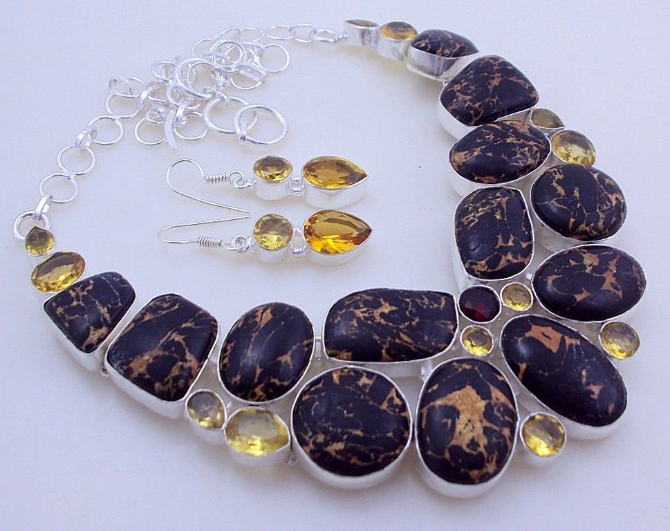 Mosaic Jasper-Citrine-Garnet Stone .925 Silver-Handmade-Necklace ...