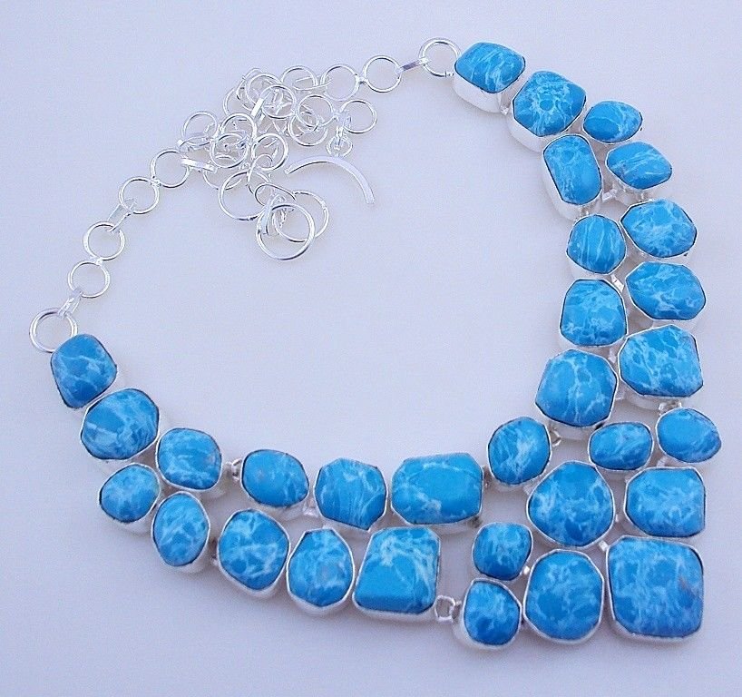 Blue Copper Turquoise Silver Plated Handmade Jewelry Necklace JH79 32