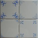 Oxen-Lily-Fleur De Lis-Oxhead Tile Corner Decoration Delft Style in Blue (4)