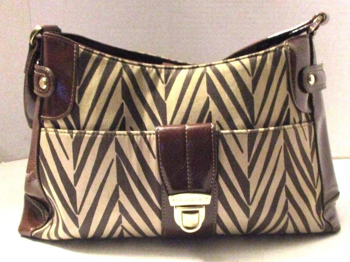BROWN PRINTED MULTI POCKET BAG SIZE M LIZ CLAIBORNE