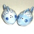 BLUE WHITE HAND PAINTED FISH SALT /PEPPER SHAKERS