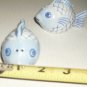 BLUE WHITE HAND PAINTED FISH SALT /PEPPER SHAKERS