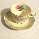 VINTAGE IVORY/ROSE PRINT TEA CUP/SAUSER SET