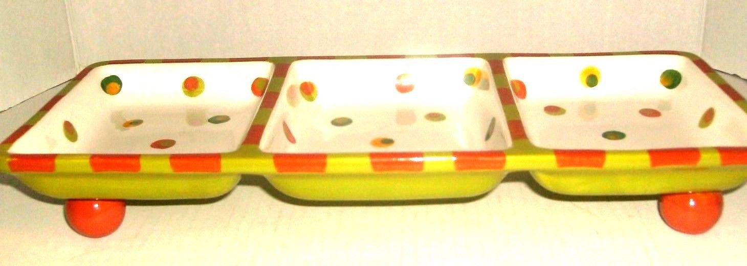 3 SECTION GREEN PRINTED GLASS TRAY