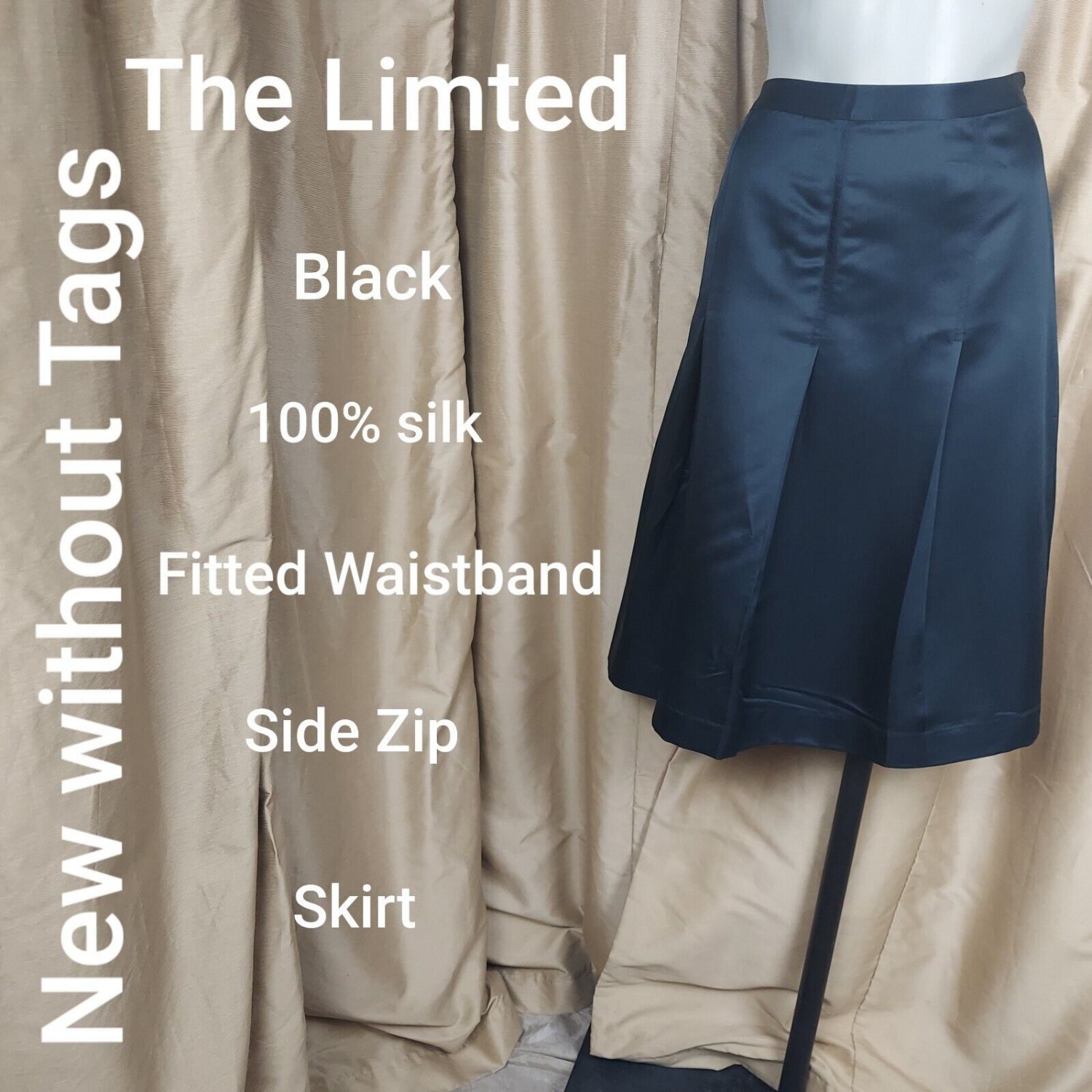 The Limted Black 100% Silk Lined Pleated Skirt Size 8