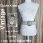 Vintage Clavin Klein Ivory & Black Leather Logo Wide Fashion Belt Size S/M