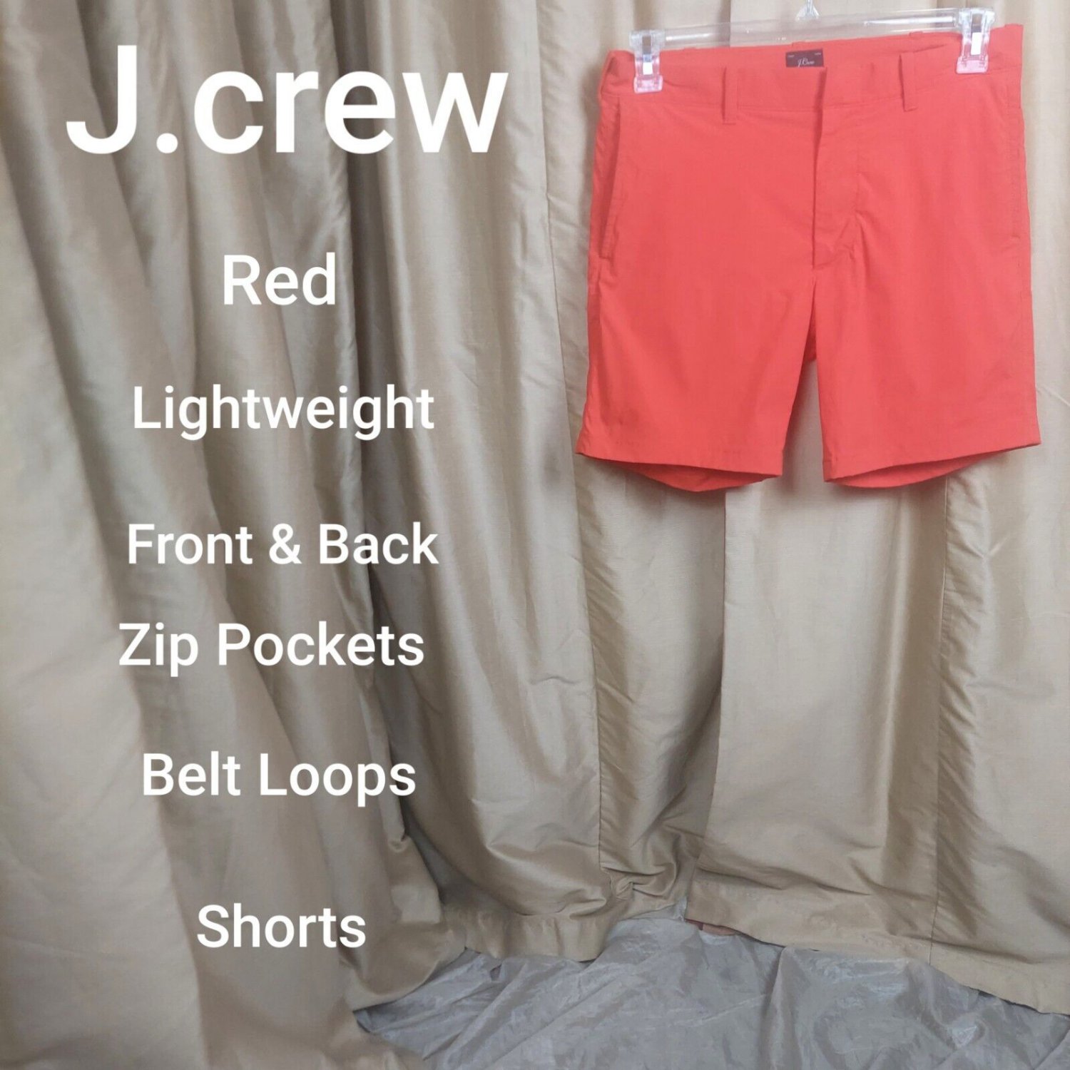 J. Crew  Red Lightweight Back Zip Pockets Shorts Size 32W L7