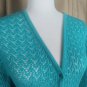 Denim & Co Aqua Blue Net Knit Button Down Cardigan Size L