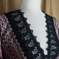 New With Tag Angie Pink & Black Floral Print Lace V Neckline Detail Blouse Size